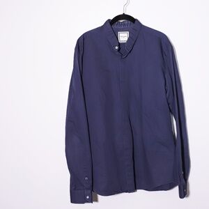 WOOYOUNGMI Men's Cotton Collared Long Sleeve Button Down Dress Shirt Blue Large